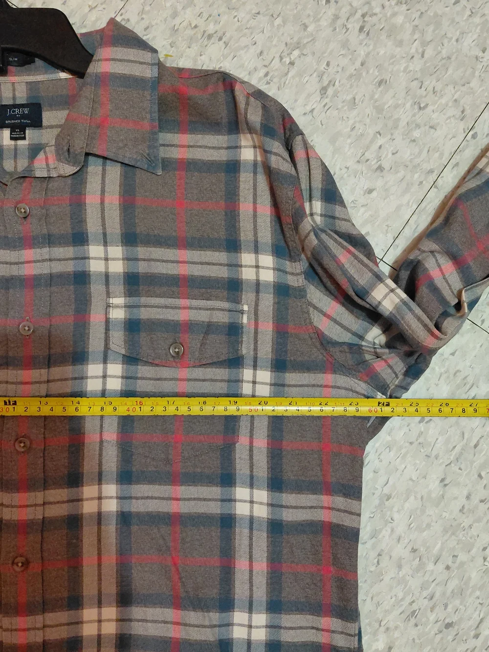J.crew Men's Brushed Twill Slim Fit Plaid Button Down Shirt Grey SZ-XL